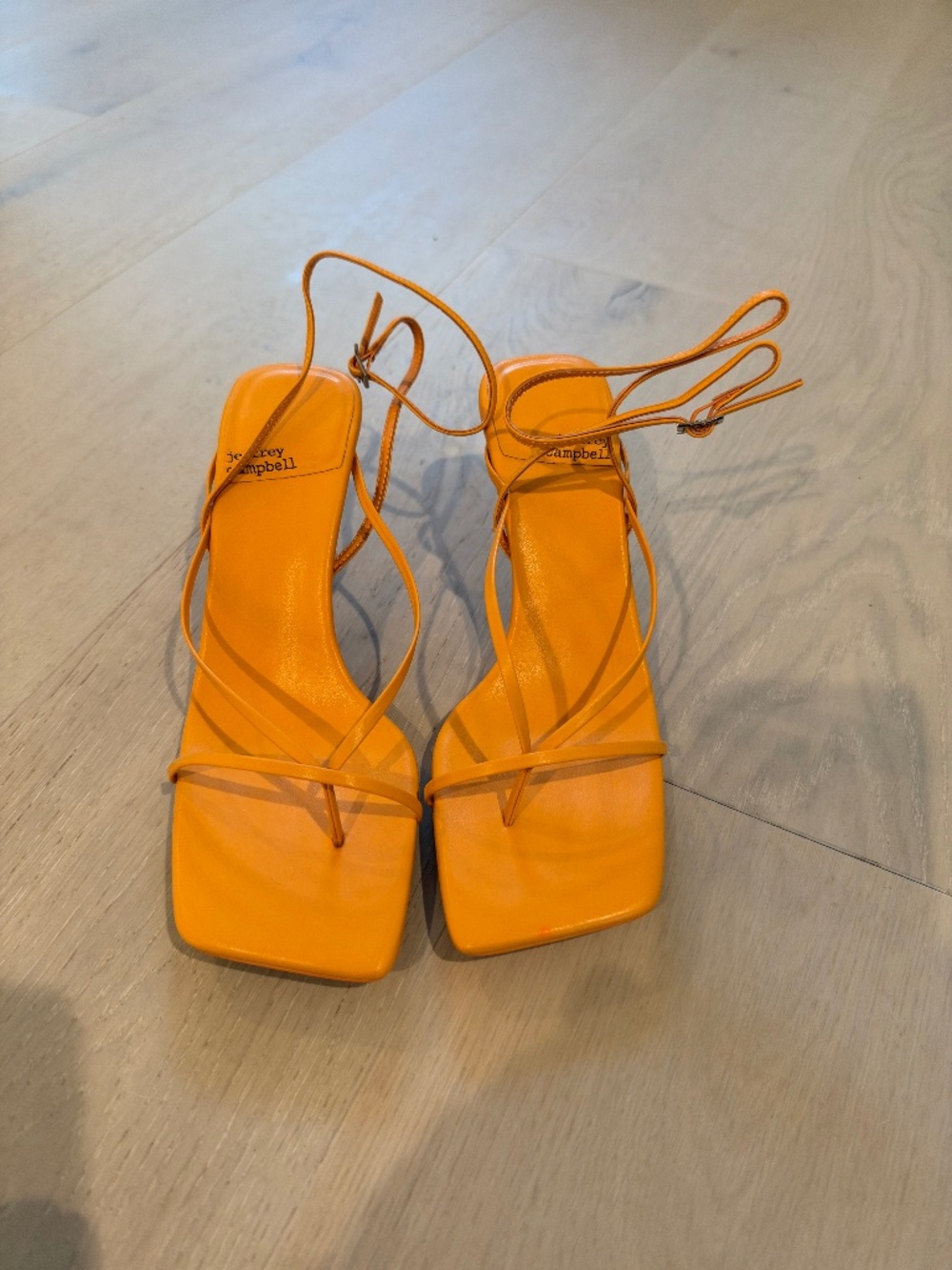 Jeffrey Campbell Orange/Tangerine Strappy Square-Toe Heeled Sandals — Size 8.5